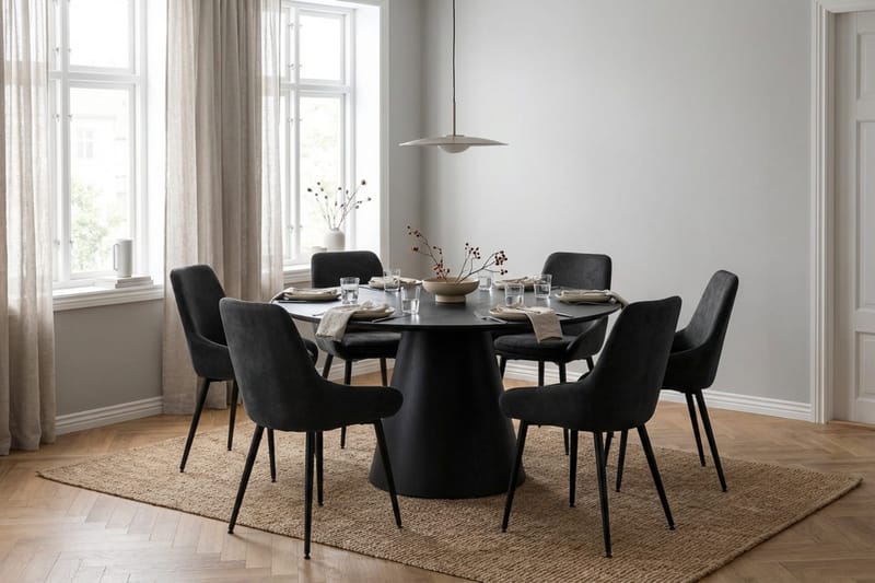 Siena Matgrupp runt 130 cm Svart med 6 Alsarp Matstolar - Svart - Möbler - Bord & matgrupper - Matgrupper