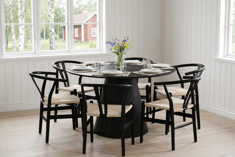 Siena Matgrupp runt 130 cm Svart med 6 Dastoori Matstolar - Svartlaserad ek - Möbler - Bord & matgrupper - Matgrupper