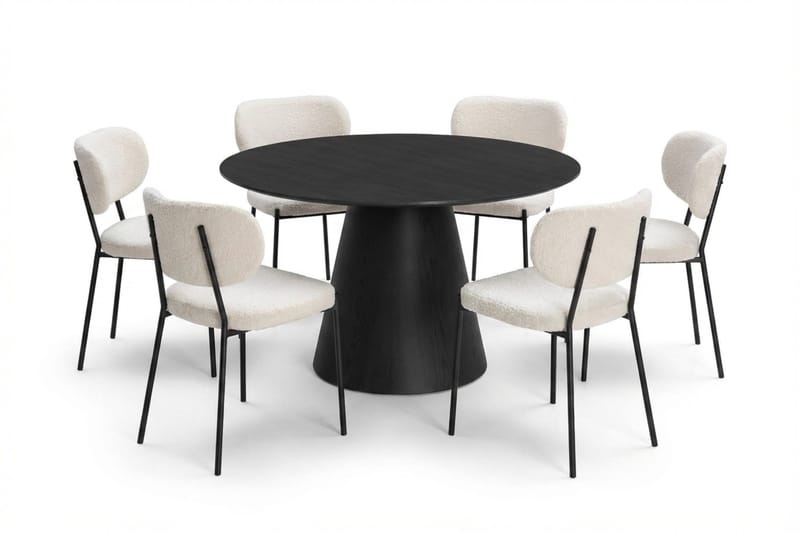 Siena Matgrupp runt 130 cm Svart med 6 Gemmiano Matstolar, Svart