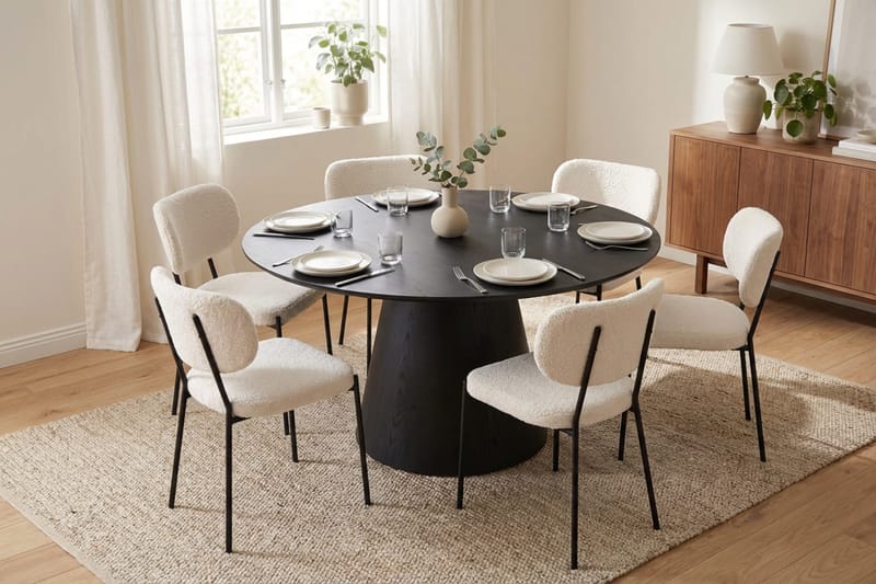 Siena Matgrupp runt 130 cm Svart med 6 Gemmiano Matstolar - Svartlaserad ek - Möbler - Bord & matgrupper - Matgrupper