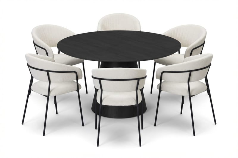 Siena Matgrupp runt 130 cm Svart med 6 Karol Matstolar, Svart