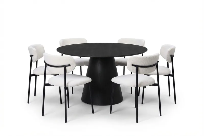 Siena Matgrupp runt 130 cm Svart med 6 Lucy Matstolar - Svart - Möbler - Bord & matgrupper - Matgrupper