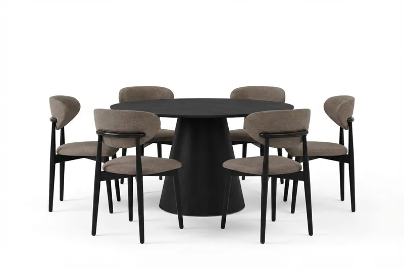 Siena Matgrupp runt 130 cm Svart med 6 Molly Matstolar - Svart - Möbler - Bord & matgrupper - Matgrupper