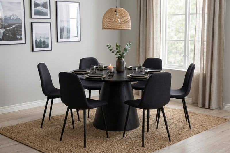 Siena Matgrupp runt 130 cm Svart med 6 Nibe Matstolar - Svart - Möbler - Bord & matgrupper - Matgrupper