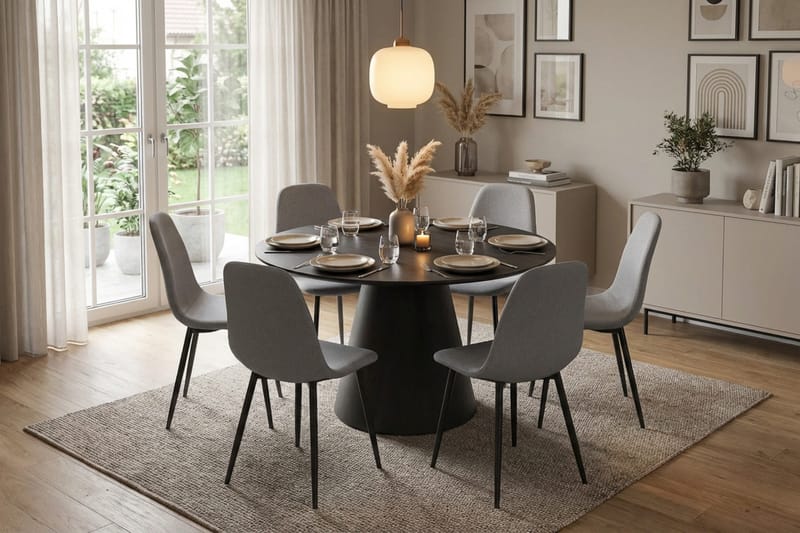 Siena Matgrupp runt 130 cm Svart med 6 Nibe Matstolar - Svart - Möbler - Bord & matgrupper - Matgrupper