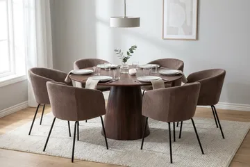 Siena Matgrupp runt 130 cm Valnöt med 6 Berit Matstolar - Valnöt - Möbler - Bord & matgrupper - Matgrupper