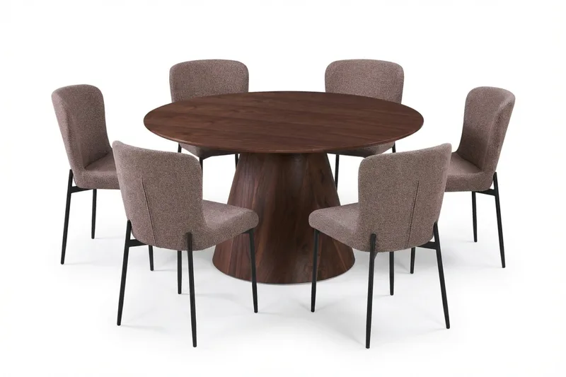 Siena Matgrupp runt 130 cm Valnöt med 6 Elsie Matstolar - Valnöt/Grå - Möbler - Bord & matgrupper - Matgrupper