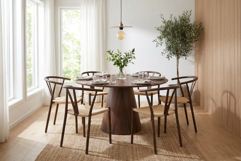 Siena Matgrupp runt 130 cm Valnöt med 6 Elysia Matstolar - Valnöt - Möbler - Bord & matgrupper - Matgrupper