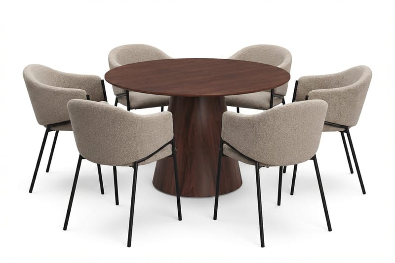 Siena Matgrupp runt 130 cm Valnöt med 6 Filip Matstolar - Valnöt - Möbler - Bord & matgrupper - Matgrupper