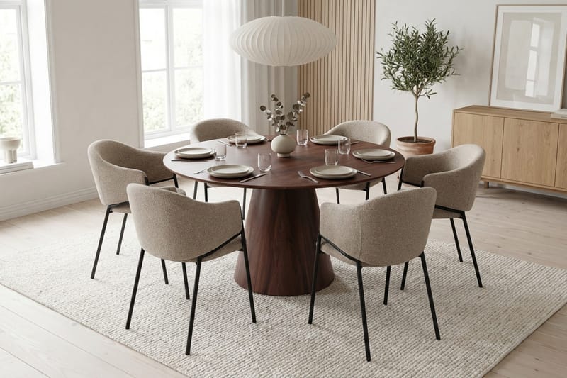 Siena Matgrupp runt 130 cm Valnöt med 6 Filip Matstolar - Valnöt - Möbler - Bord & matgrupper - Matgrupper