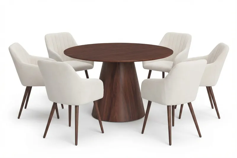 Siena Matgrupp runt 130 cm Valnöt med 6 Filippa Matstolar, Valnöt