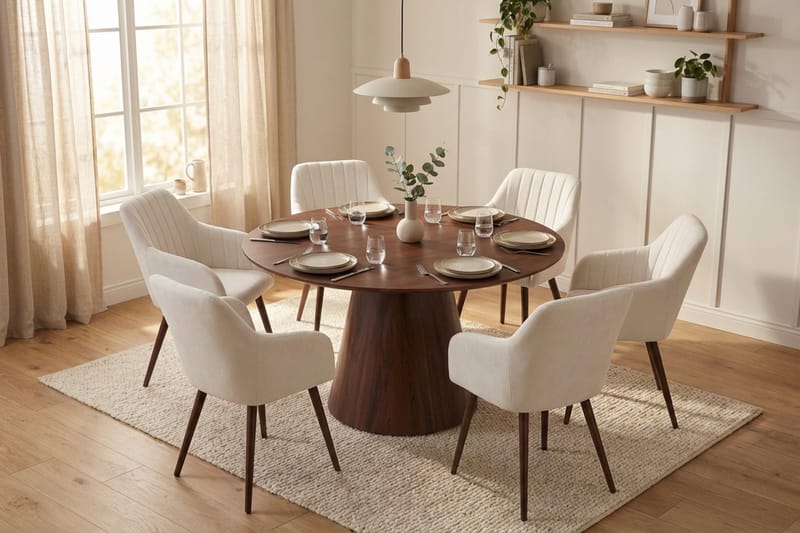 Siena Matgrupp runt 130 cm Valnöt med 6 Filippa Matstolar - Valnöt - Möbler - Bord & matgrupper - Matgrupper