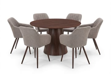 Siena Matgrupp runt 130 cm Valnöt med 6 Filippa Matstolar - Valnöt - Möbler - Bord & matgrupper - Matgrupper