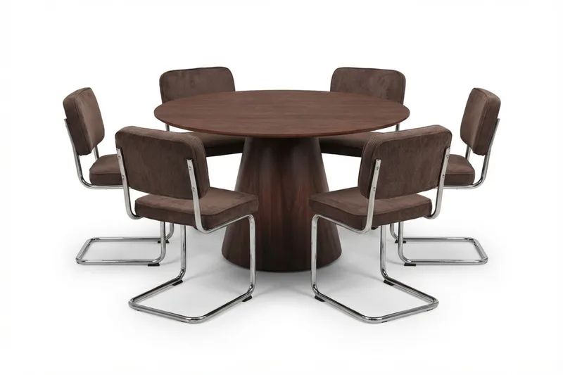 Siena Matgrupp runt 130 cm Valnöt med 6 Milva Matstolar - Valnöt - Möbler - Bord & matgrupper - Matgrupper