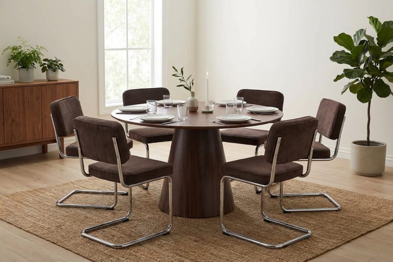 Siena Matgrupp runt 130 cm Valnöt med 6 Milva Matstolar - Valnöt - Möbler - Bord & matgrupper - Matgrupper