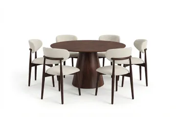 Siena Matgrupp runt 130 cm Valnöt med 6 Molly Matstolar