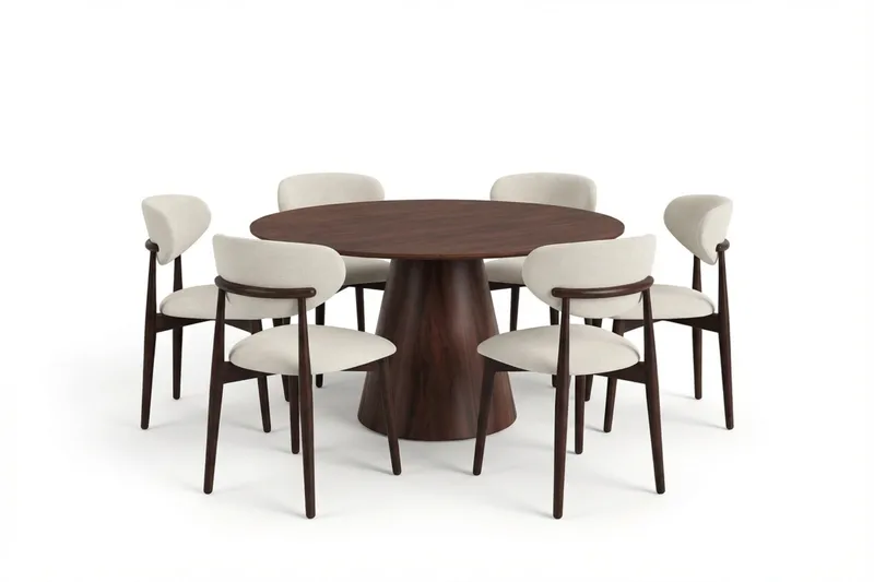 Siena Matgrupp runt 130 cm Valnöt med 6 Molly Matstolar - Valnöt - Möbler - Bord & matgrupper - Matgrupper