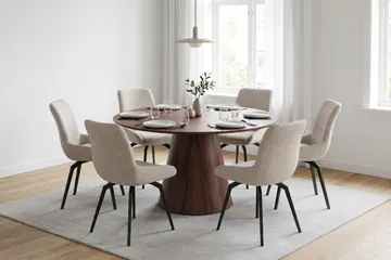 Siena Matgrupp runt 130 cm Valnöt med 6 Mora Matstolar - Valnöt - Möbler - Bord & matgrupper - Matgrupper