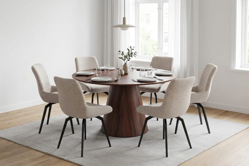 Siena Matgrupp runt 130 cm Valnöt med 6 Mora Matstolar - Valnöt - Möbler - Bord & matgrupper - Matgrupper