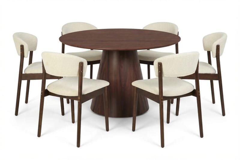 Siena Matgrupp runt 130 cm Valnöt med 6 Nala Matstolar, Valnöt