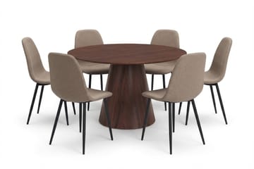 Siena Matgrupp runt 130 cm Valnöt med 6 Nibe Matstolar