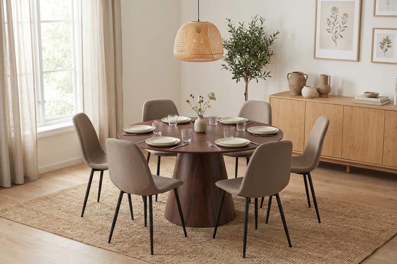 Siena Matgrupp runt 130 cm Valnöt med 6 Nibe Matstolar - Valnöt - Möbler - Bord & matgrupper - Matgrupper