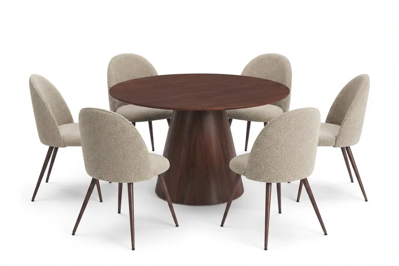 Siena Matgrupp runt 130 cm Valnöt med 6 Nibe Plus Matstolar - Valnöt - Möbler - Bord & matgrupper - Matgrupper