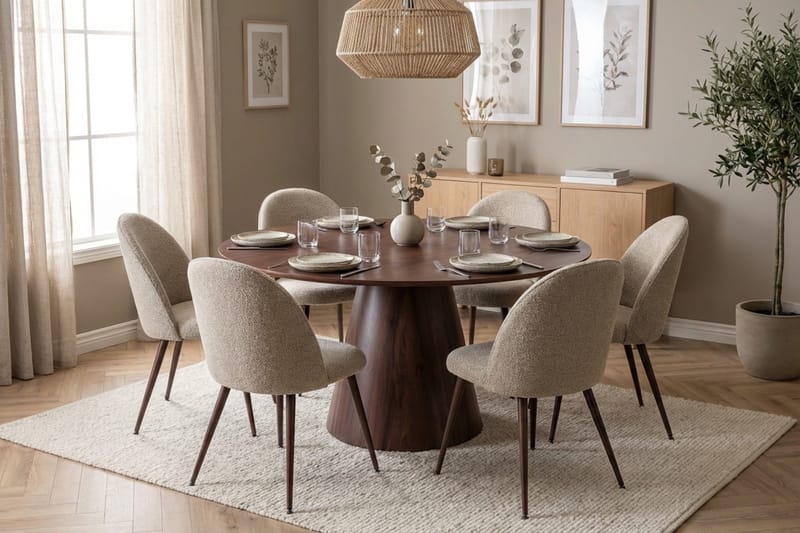 Siena Matgrupp runt 130 cm Valnöt med 6 Nibe Plus Matstolar - Valnöt - Möbler - Bord & matgrupper - Matgrupper