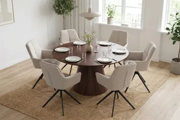 Siena Matgrupp runt 130 cm Valnöt med 6 Torsby Matstolar - Valnöt - Möbler - Bord & matgrupper - Matgrupper
