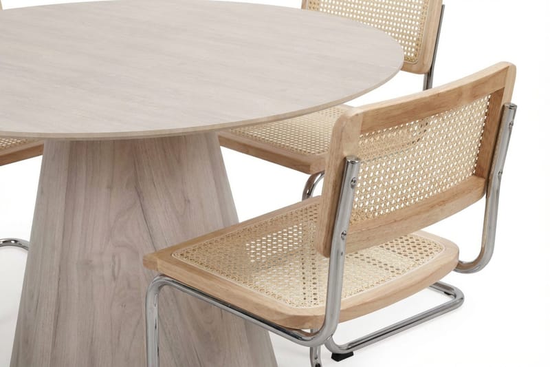 Siena Matgrupp runt 130 cm Vitlaserad med 6 Build Matstolar - Vitlaserad/Natur/krom - Möbler - Bord & matgrupper - Matgrupper