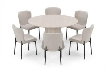 Siena Matgrupp runt 130 cm Vitlaserad med 6 Elsie Matstolar