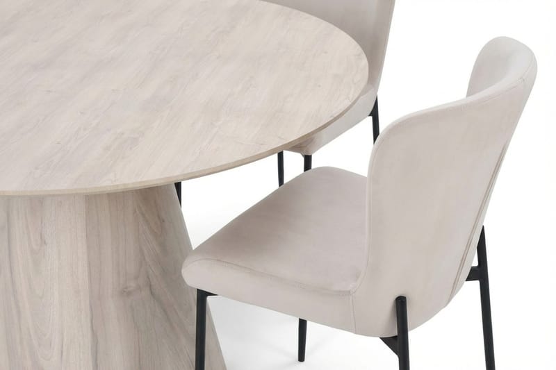 Siena Matgrupp runt 130 cm Vitlaserad med 6 Elsie Matstolar - Vitlaserad/Beige - Möbler - Bord & matgrupper - Matgrupper