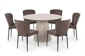 Siena Matgrupp runt 130 cm Vitlaserad med 6 Elsie Matstolar