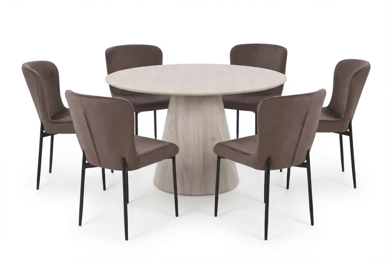 Siena Matgrupp runt 130 cm Vitlaserad med 6 Elsie Matstolar - Vitlaserad/Brun - Möbler - Bord & matgrupper - Matgrupper