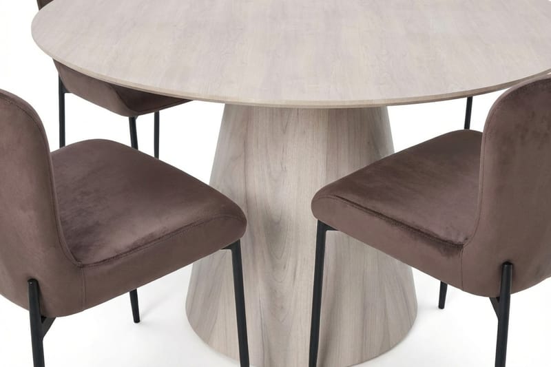 Siena Matgrupp runt 130 cm Vitlaserad med 6 Elsie Matstolar - Vitlaserad/Brun - Möbler - Bord & matgrupper - Matgrupper