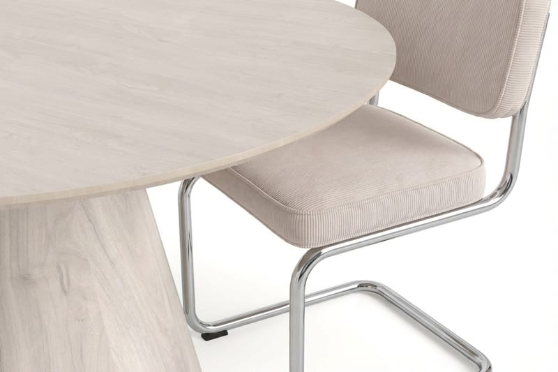 Siena Matgrupp runt 130 cm Vitlaserad med 6 Milva Matstolar - Vitlaserad/Beige/krom - Möbler - Bord & matgrupper - Matgrupper