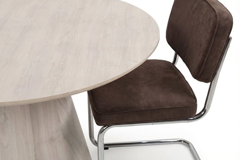 Siena Matgrupp runt 130 cm Vitlaserad med 6 Milva Matstolar - Vitlaserad/Brun/krom - Möbler - Bord & matgrupper - Matgrupper