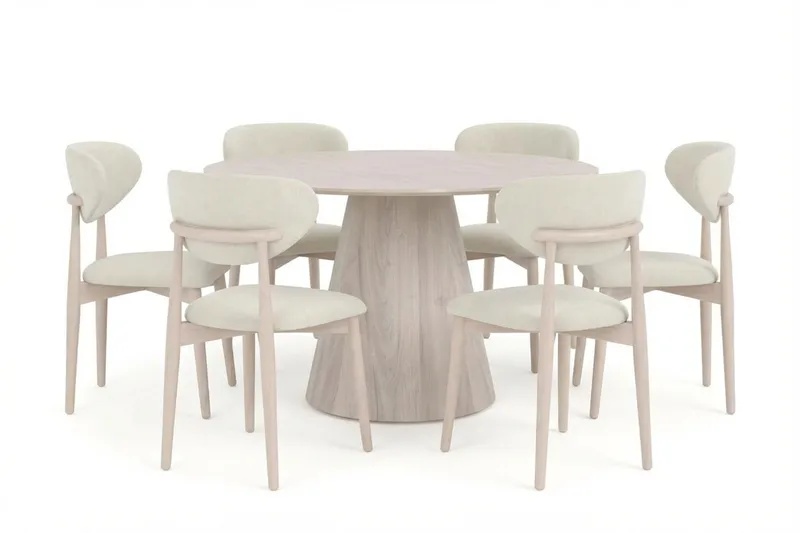 Siena Matgrupp runt 130 cm Vitlaserad med 6 Molly Matstolar - Vitlaserad - Möbler - Bord & matgrupper - Matgrupper