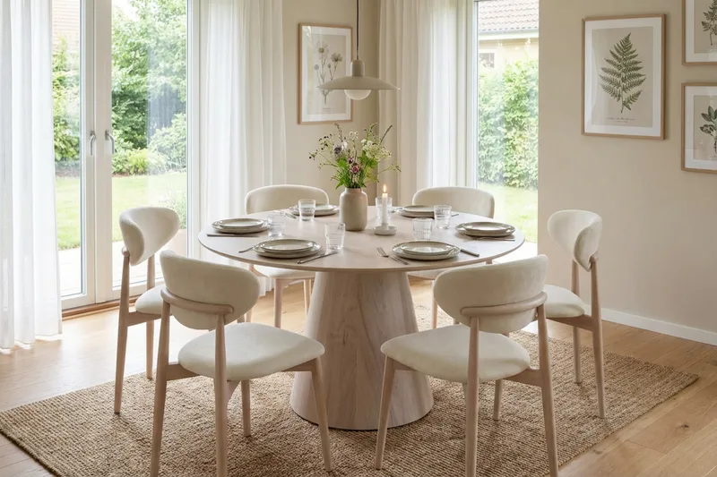 Siena Matgrupp runt 130 cm Vitlaserad med 6 Molly Matstolar - Vitlaserad - Möbler - Bord & matgrupper - Matgrupper