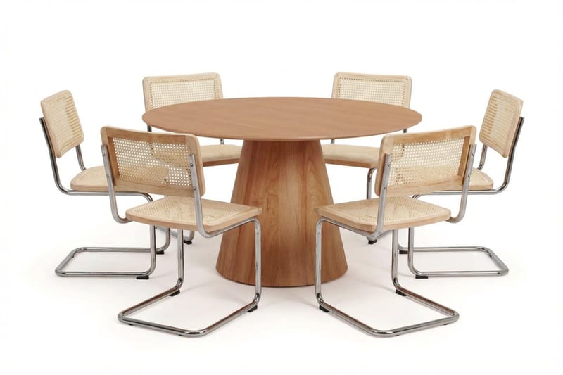 Siena Matgrupp runt 150 cm Ek med 6 Build Matstolar, Ek