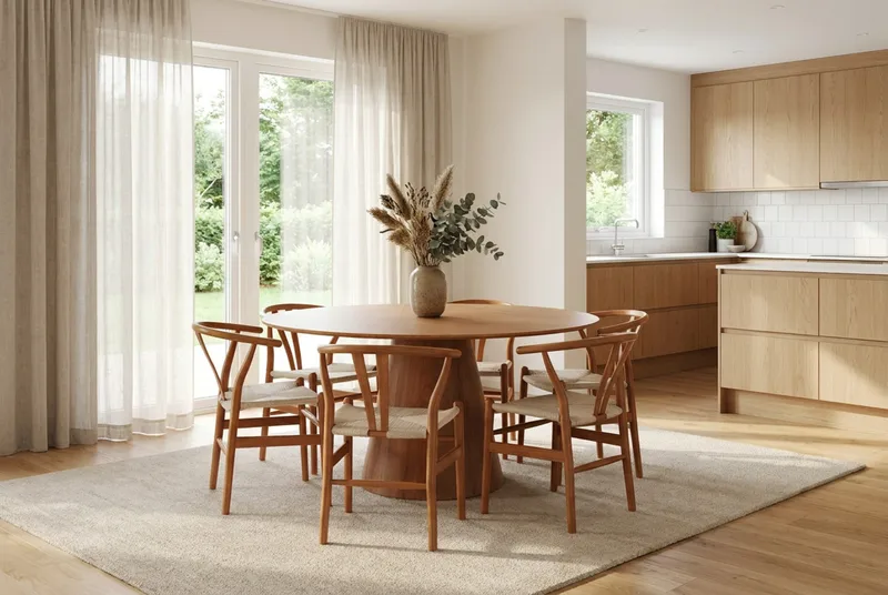 Siena Matgrupp runt 150 cm Ek med 6 Dastoori Matstolar - Ek - Möbler - Bord & matgrupper - Matgrupper