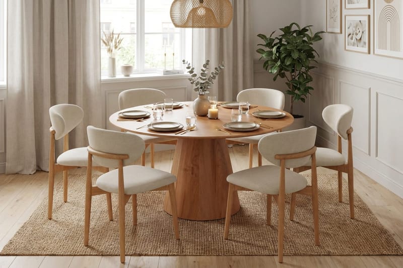 Siena Matgrupp runt 150 cm Ek med 6 Molly Matstolar - Ek - Möbler - Bord & matgrupper - Matgrupper