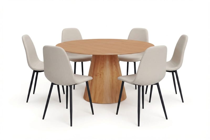 Siena Matgrupp runt 150 cm Ek med 6 Nibe Matstolar, Ek