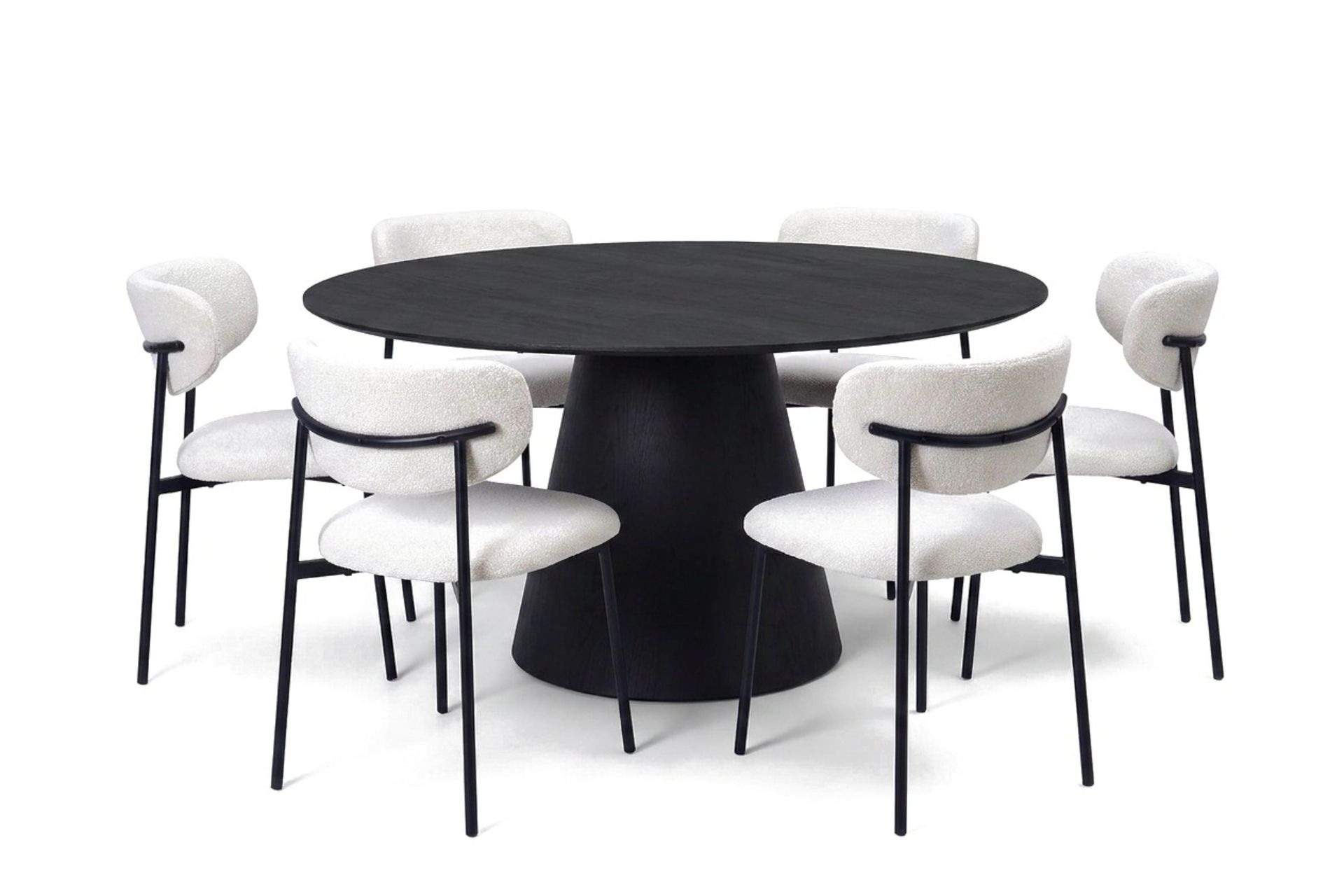 Bark Siena Matgrupp runt 150 cm med 6 Lucy Matstolar Svartlaserad ek ...