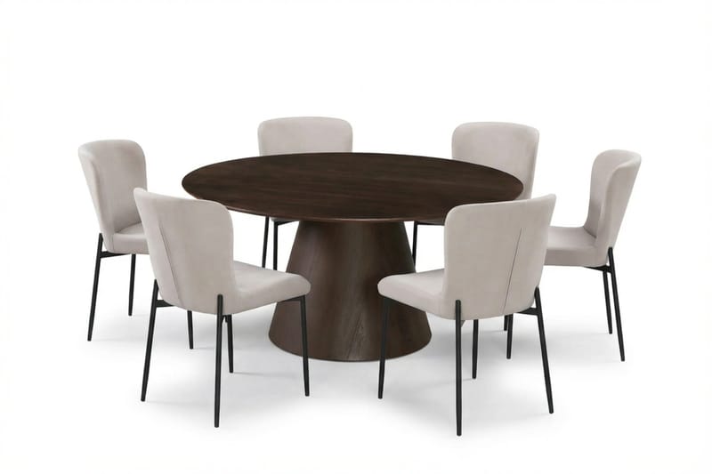 Siena Matgrupp runt 150 cm Rökt Ek med 6 Elsie Matstolar - Rökt ek/Beige - Möbler - Bord & matgrupper - Matgrupper