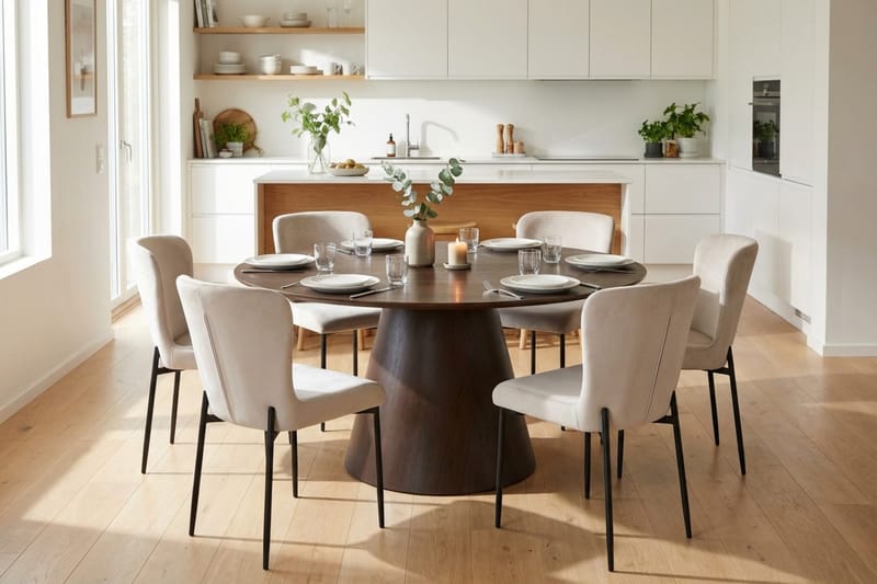 Siena Matgrupp runt 150 cm Rökt Ek med 6 Elsie Matstolar - Rökt ek/Beige - Möbler - Bord & matgrupper - Matgrupper