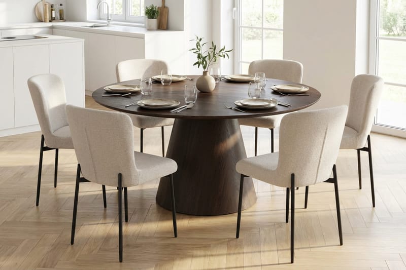 Siena Matgrupp runt 150 cm Rökt Ek med 6 Elsie Matstolar - Rökt ek/Vit - Möbler - Bord & matgrupper - Matgrupper