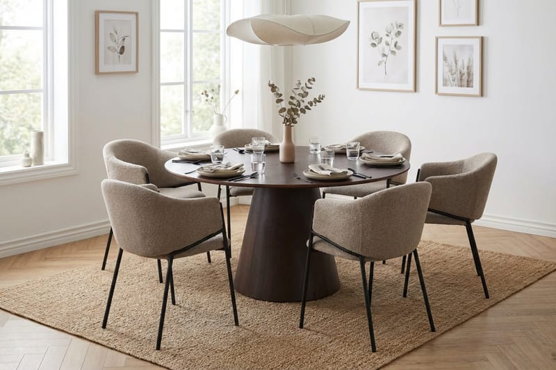 Siena Matgrupp runt 150 cm Rökt Ek med 6 Filip Matstolar - Rökt ek - Möbler - Bord & matgrupper - Matgrupper