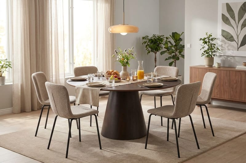 Siena Matgrupp runt 150 cm Rökt Ek med 6 Katy Matstolar - Rökt ek - Möbler - Bord & matgrupper - Matgrupper