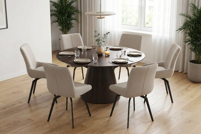 Siena Matgrupp runt 150 cm Rökt Ek med 6 Mora Matstolar - Rökt ek - Möbler - Bord & matgrupper - Matgrupper